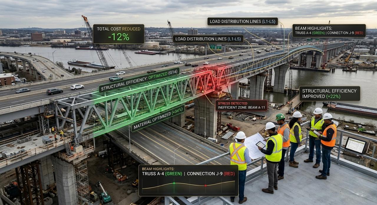 AI bridge analysis and load distribution visualization